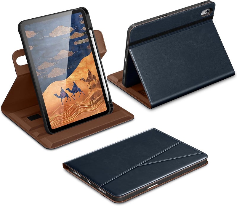 DTTO for iPad A16 Case, iPad 11th / 10th Generation Case (2025/2022), 360 Degree Rotating Premium Leather Folio Stand Cover with Pencil Holder, New Blue - Image 1
